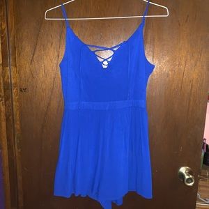 Blue lace front romper